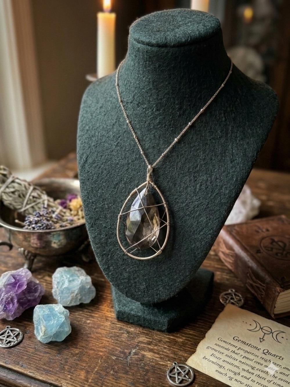 torrid EUC Smoky Gray Teardrop Wire-Wrapped Pendant Necklace